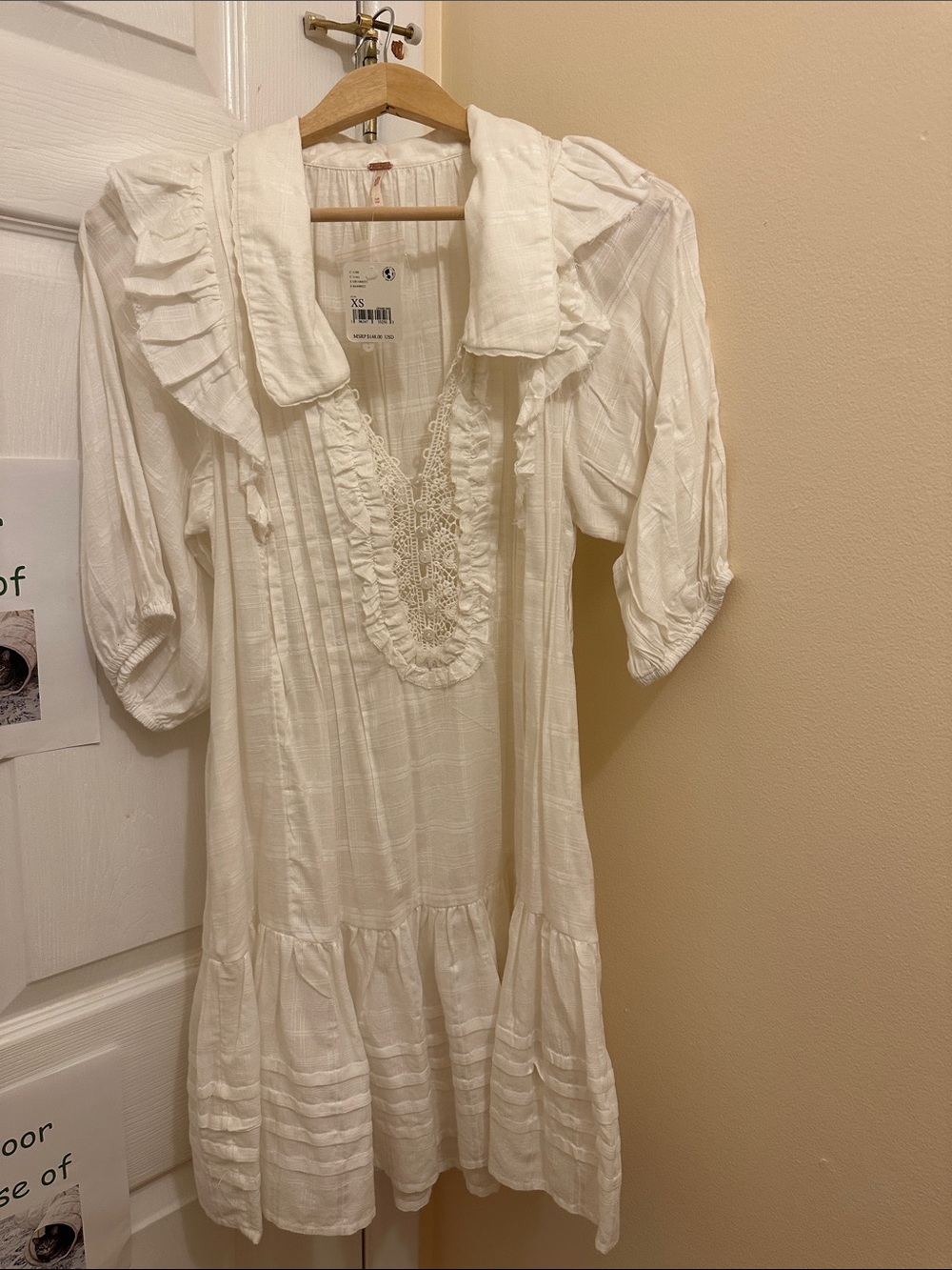 Free People Ivory Ruffled Boho Mini Dress